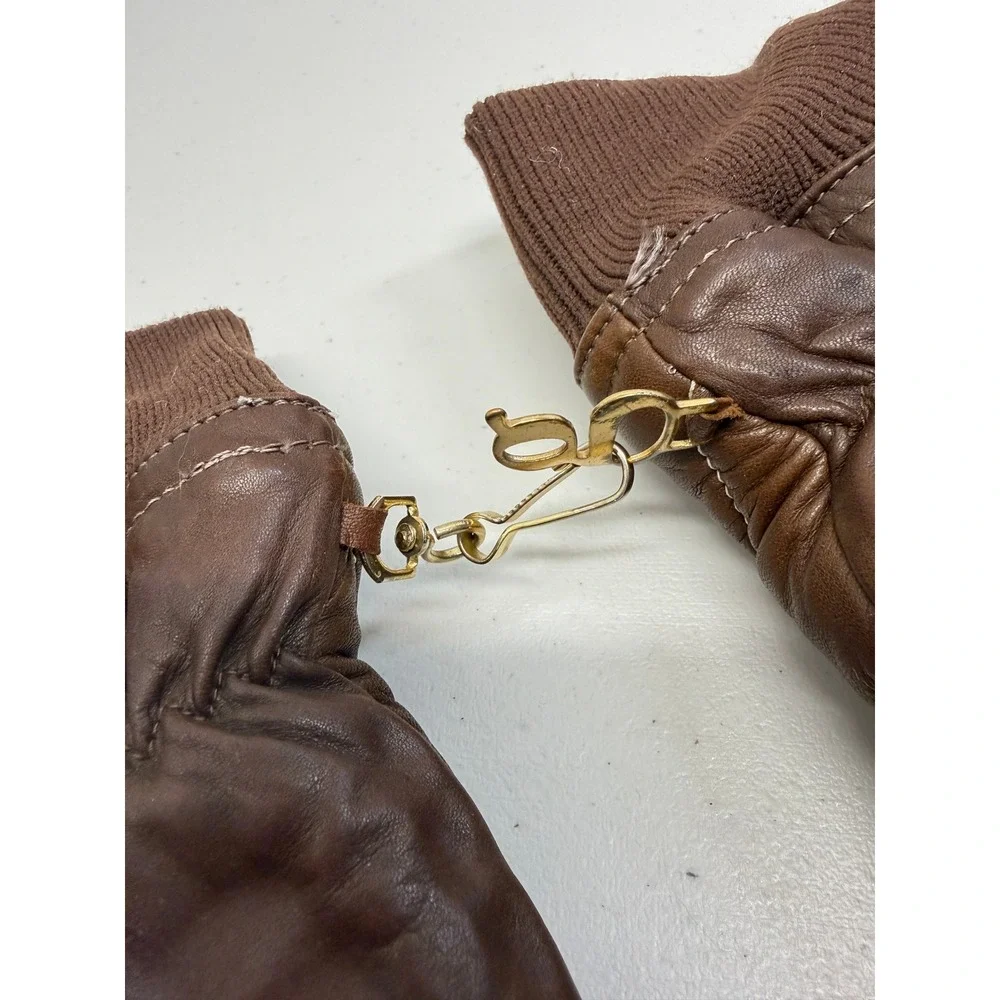 Grandoe Brown Genuine Leather Winter Puffer Gloves Fur Lined Knit Cuff S
